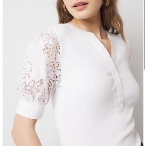 White House Black Market White Eyelet Sleeve Blouse